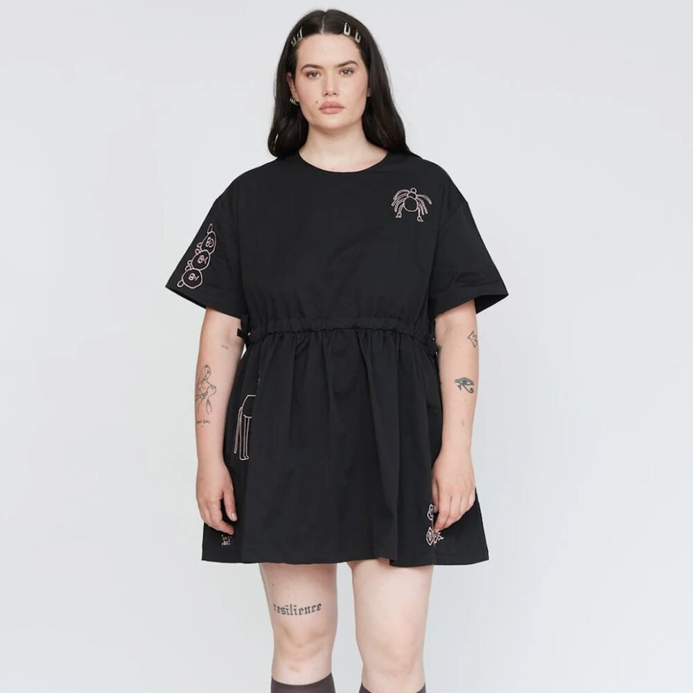 Lazy Oaf Black Mini Dress with Graphic Details